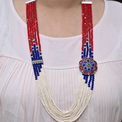 NAGINA LONG NECKLACE SET- BLUE & MAROON