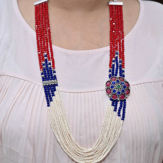 NAGINA LONG NECKLACE SET- BLUE & MAROON