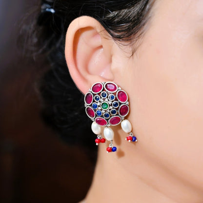 NAGINA LONG NECKLACE SET- BLUE & MAROON