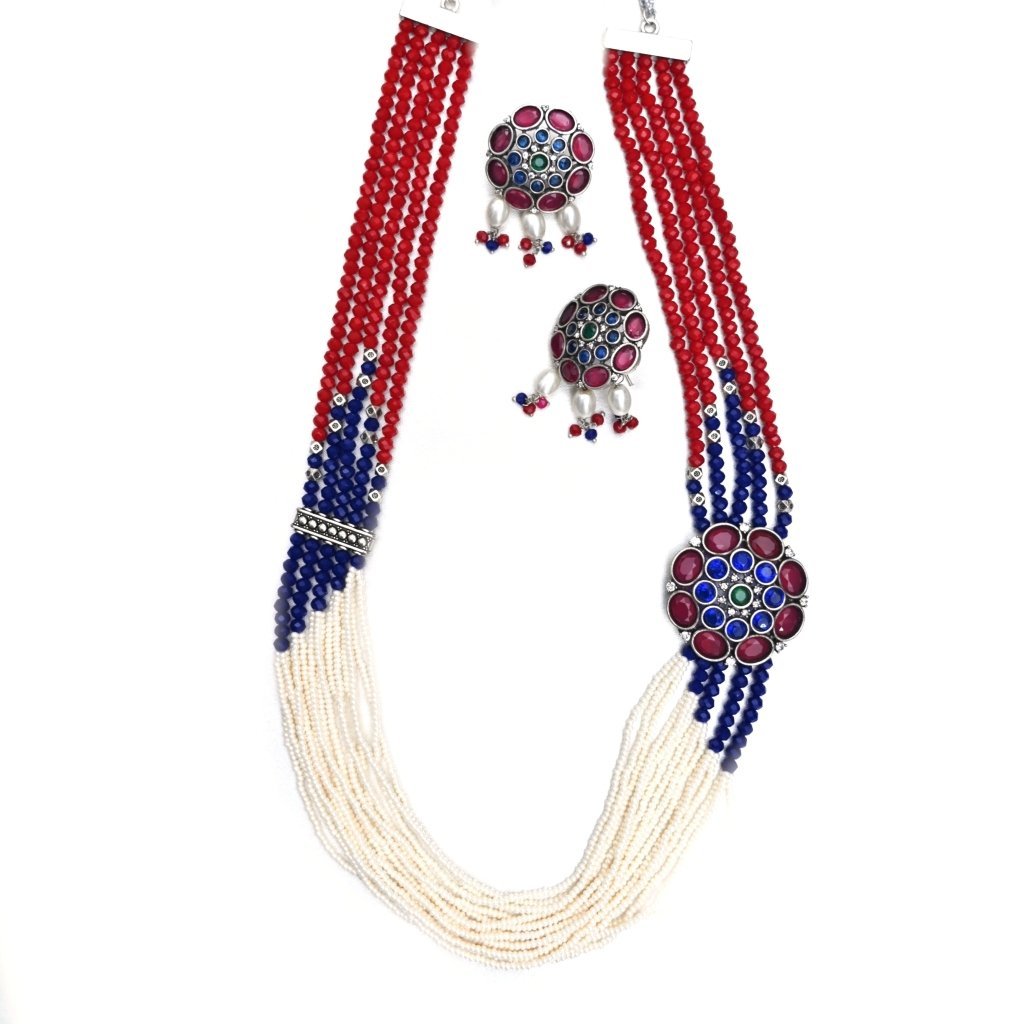 NAGINA LONG NECKLACE SET- BLUE & MAROON