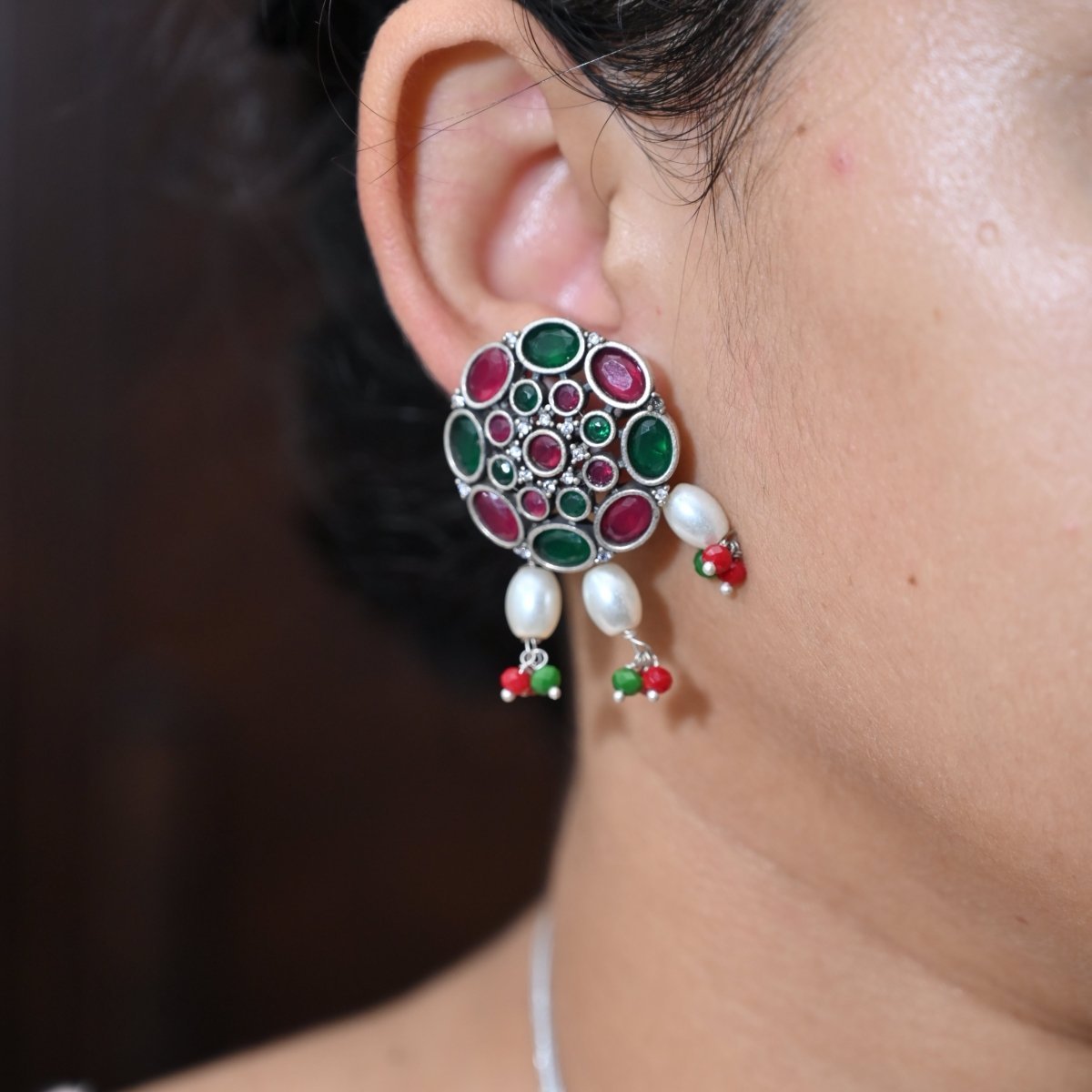 NAGINA LONG NECKLACE SET-GREEN&MAROON