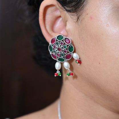 NAGINA LONG NECKLACE SET-GREEN&MAROON