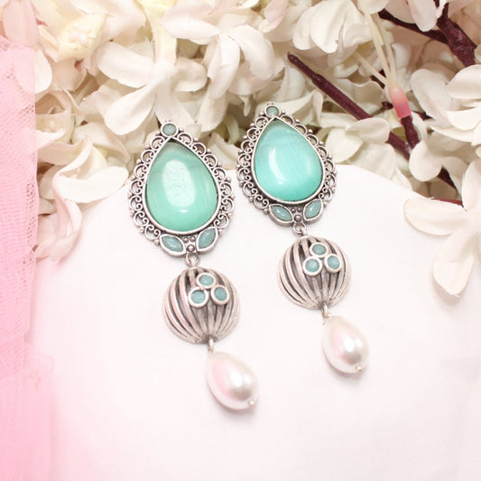 NAGINA MEERA SILVER LOOK ALIKE EARRING - MINT