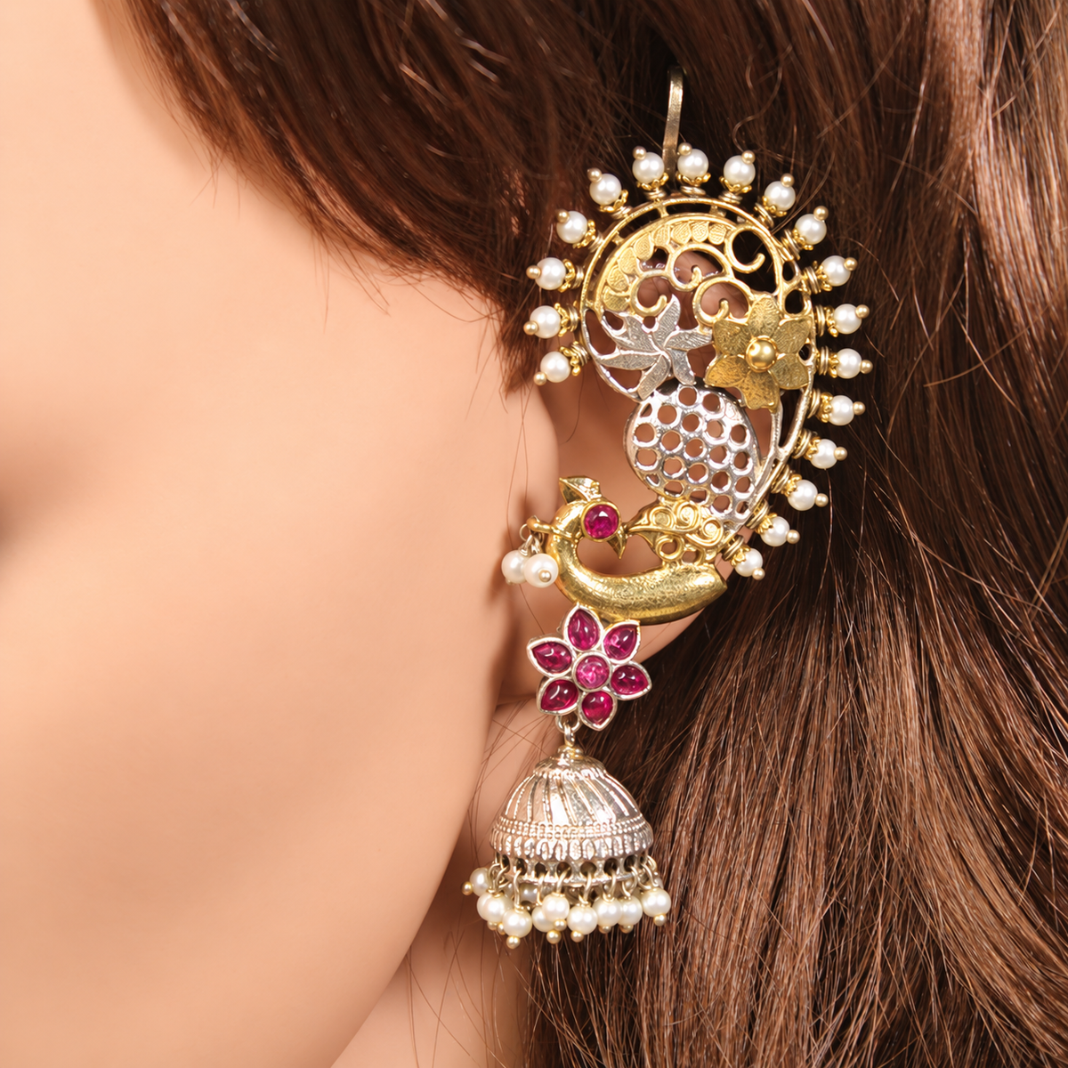 Paisley Stone Jhumka Earrings - Pink — retouched original photograph IMG_8427
