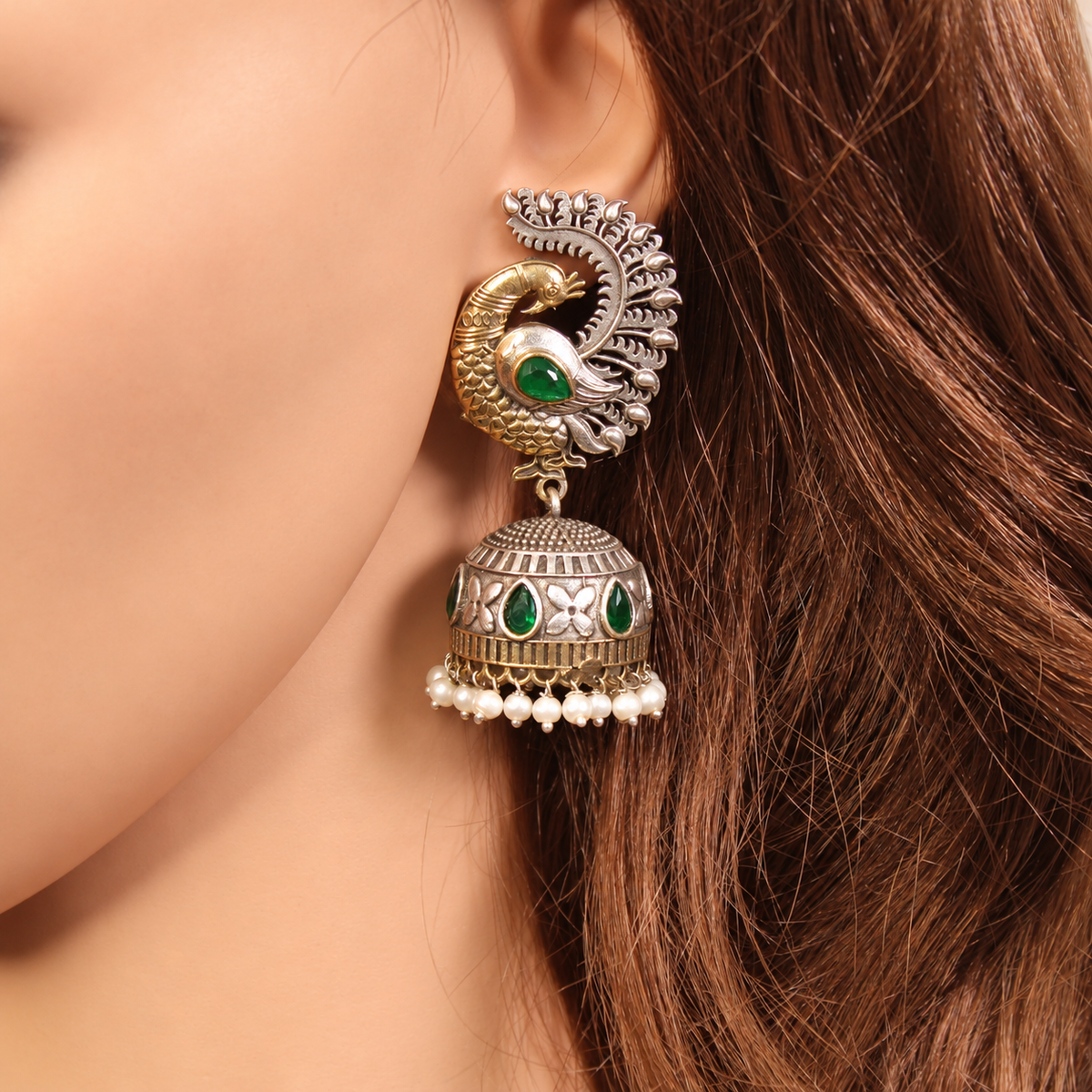 Paisley Stone Jhumka Earrings - Green — retouched original photograph IMG_8428