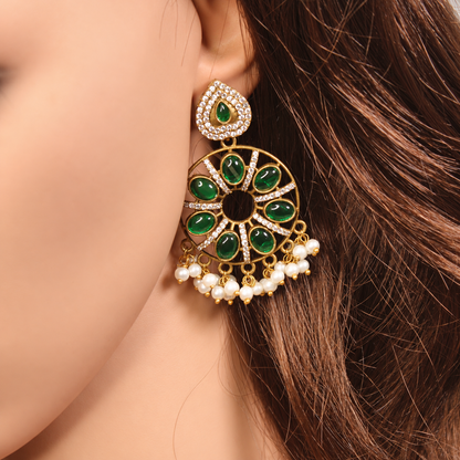 Floral Green Stone Pearl-Style Fringe Earrings - Green — retouched original photograph IMG_8431