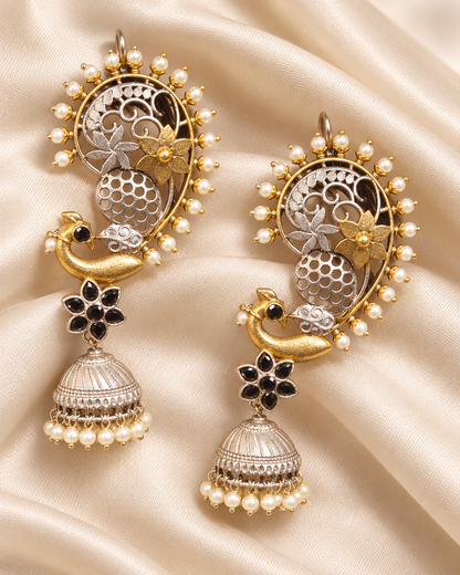 Paisley Stone Jhumka Earrings - Black — AI-styled earring detail view