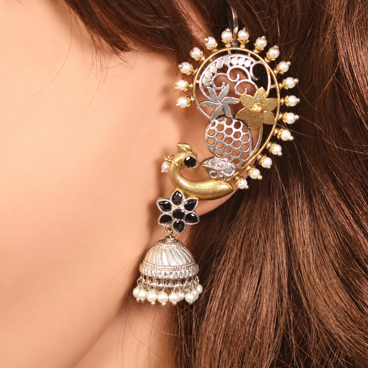 Paisley Stone Jhumka Earrings - Black — retouched original photograph IMG_8433