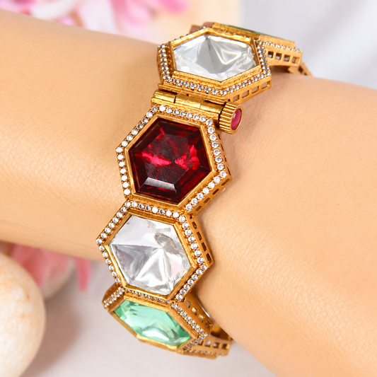 Navratna Geometric Kundan Openable Kada — Retouched product detail view from original photographs