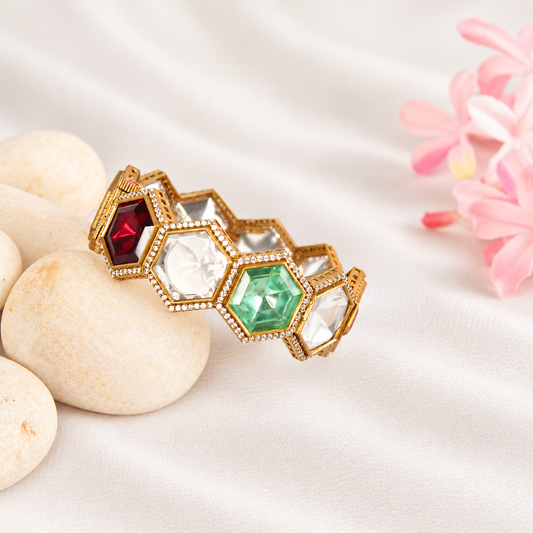 Navratna Geometric Kundan Openable Kada — Retouched product hero view from original photographs