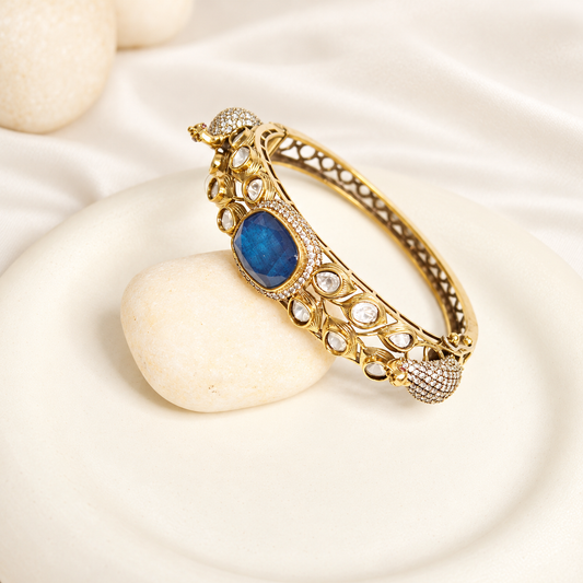 Royal Blue Polki Elephant Motif Kada — Retouched product hero view from original photographs