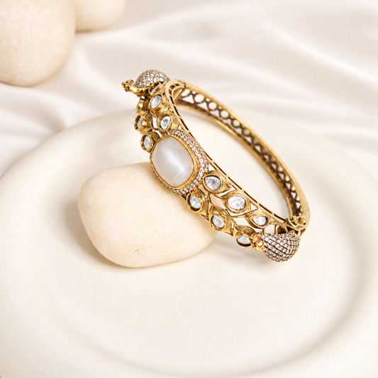 Pearl White Polki Elephant Motif Kada — Retouched product hero view from original photographs