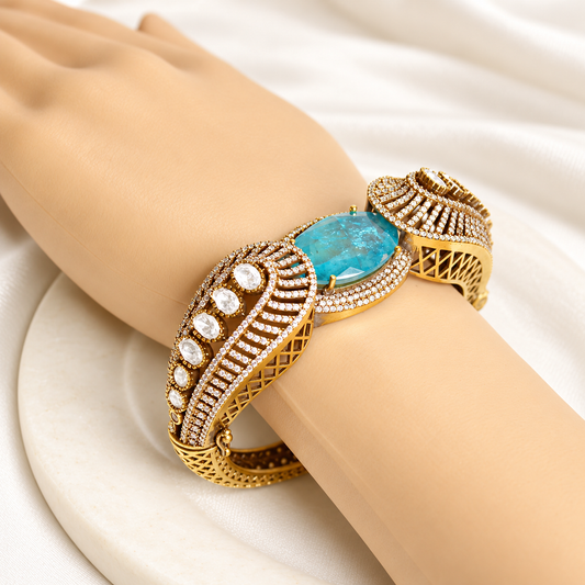Aqua Blue Stone Paisley Ad Statement Kada — Retouched product hero view from original photographs