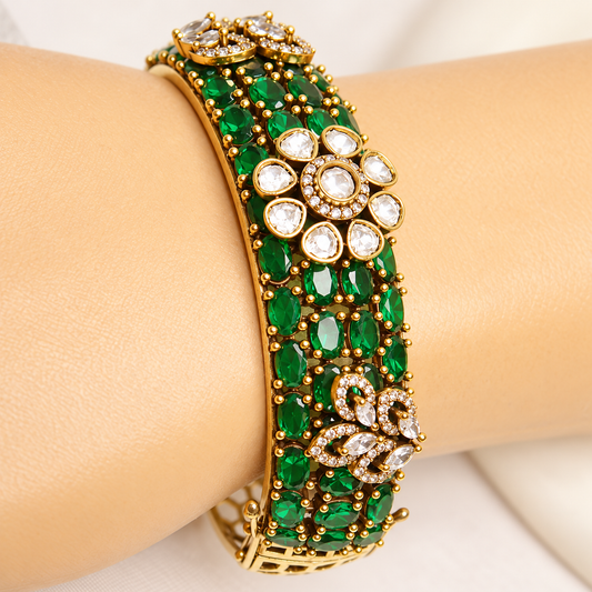 Emerald Green Kundan Mosaic Kada — Retouched product detail view from original photographs