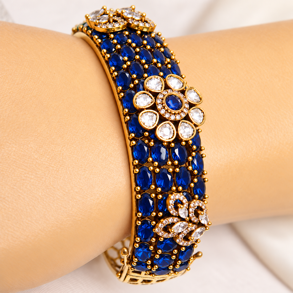 Royal Blue Kundan Mosaic Kada — Retouched product detail view from original photographs