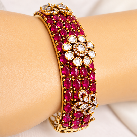 Ruby Pink Kundan Mosaic Kada — Retouched product detail view from original photographs