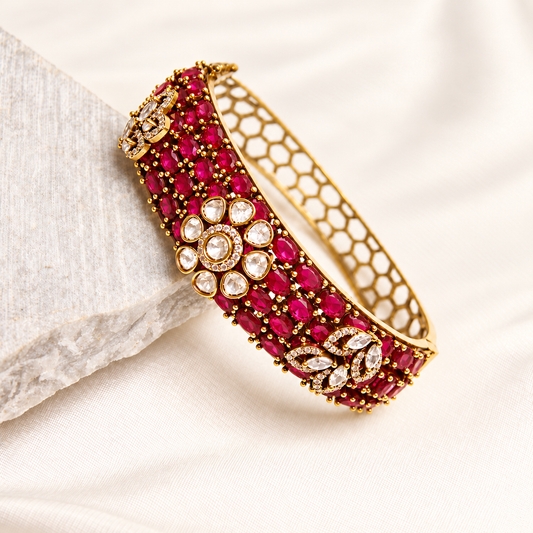 Ruby Pink Kundan Mosaic Kada — Retouched product hero view from original photographs