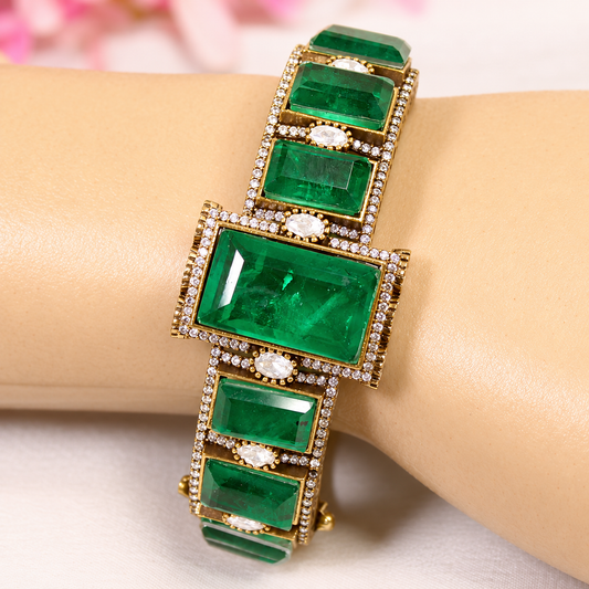 Emerald Green Rectangle Stone Openable Kada — Retouched product detail view from original photographs
