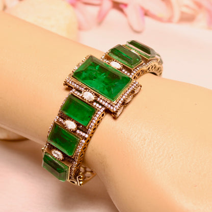 Emerald Green Rectangle Stone Openable Kada – wrist view