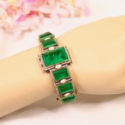 Emerald Green Rectangle Stone Openable Kada – wrist view