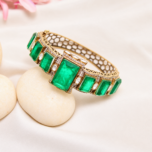 Emerald Green Rectangle Stone Openable Kada — Retouched product hero view from original photographs