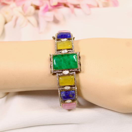 Navratna Rectangle Stone Openable Kada – wrist view