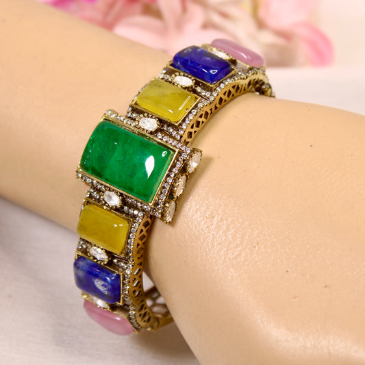 Navratna Rectangle Stone Openable Kada – wrist view