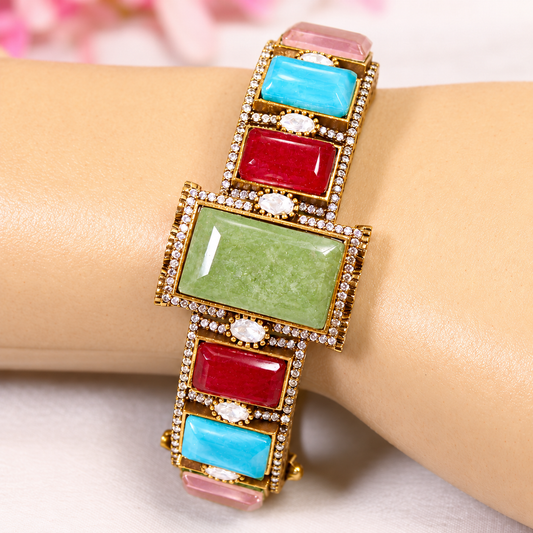 Pastel Multicolour Rectangle Stone Openable Kada — Retouched product detail view from original photographs