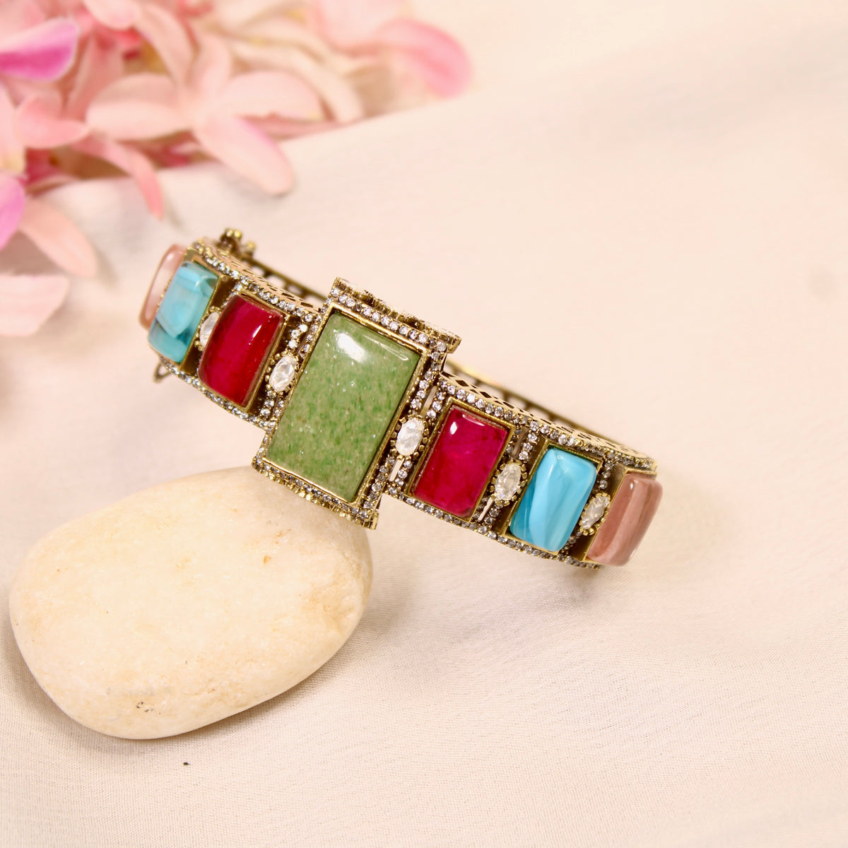 Pastel Multicolour Rectangle Stone Openable Kada – product detail view