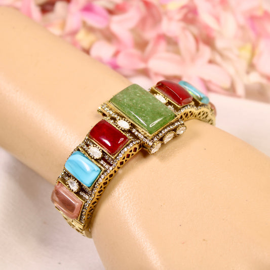 Pastel Multicolour Rectangle Stone Openable Kada – wrist view