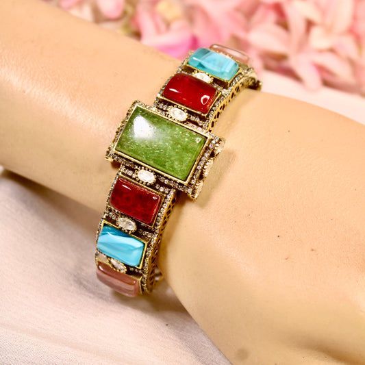 Pastel Multicolour Rectangle Stone Openable Kada – wrist view