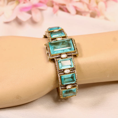 Aqua Blue Rectangle Stone Openable Kada – wrist view