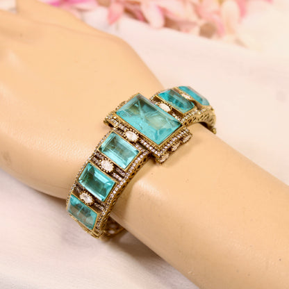 Aqua Blue Rectangle Stone Openable Kada – wrist view
