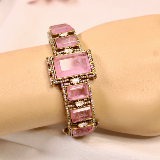 Blush Pink Rectangle Stone Openable Kada – wrist view