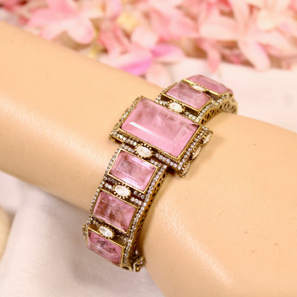 Blush Pink Rectangle Stone Openable Kada – wrist view