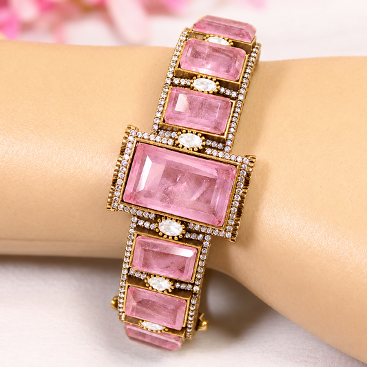 Blush Pink Rectangle Stone Openable Kada — Retouched product detail view from original photographs