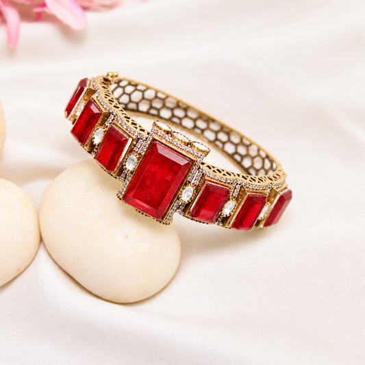 Ruby Red Rectangle Stone Openable Kada — Retouched product hero view from original photographs