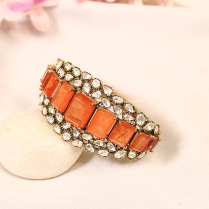Coral Orange Crystal Polki Layered Kada – product detail view