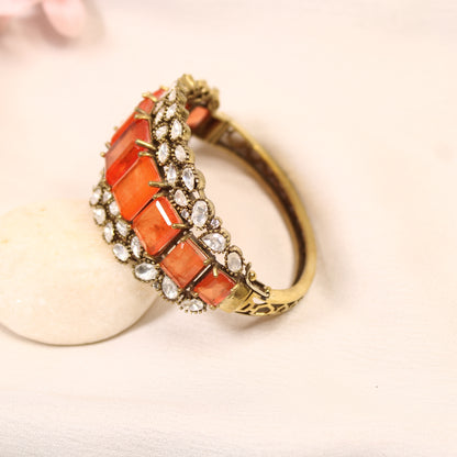 Coral Orange Crystal Polki Layered Kada – product detail view
