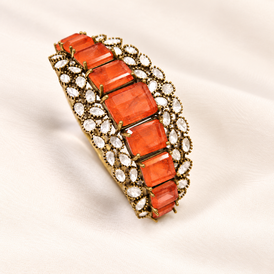 Coral Orange Crystal Polki Layered Kada — Retouched product hero view from original photographs