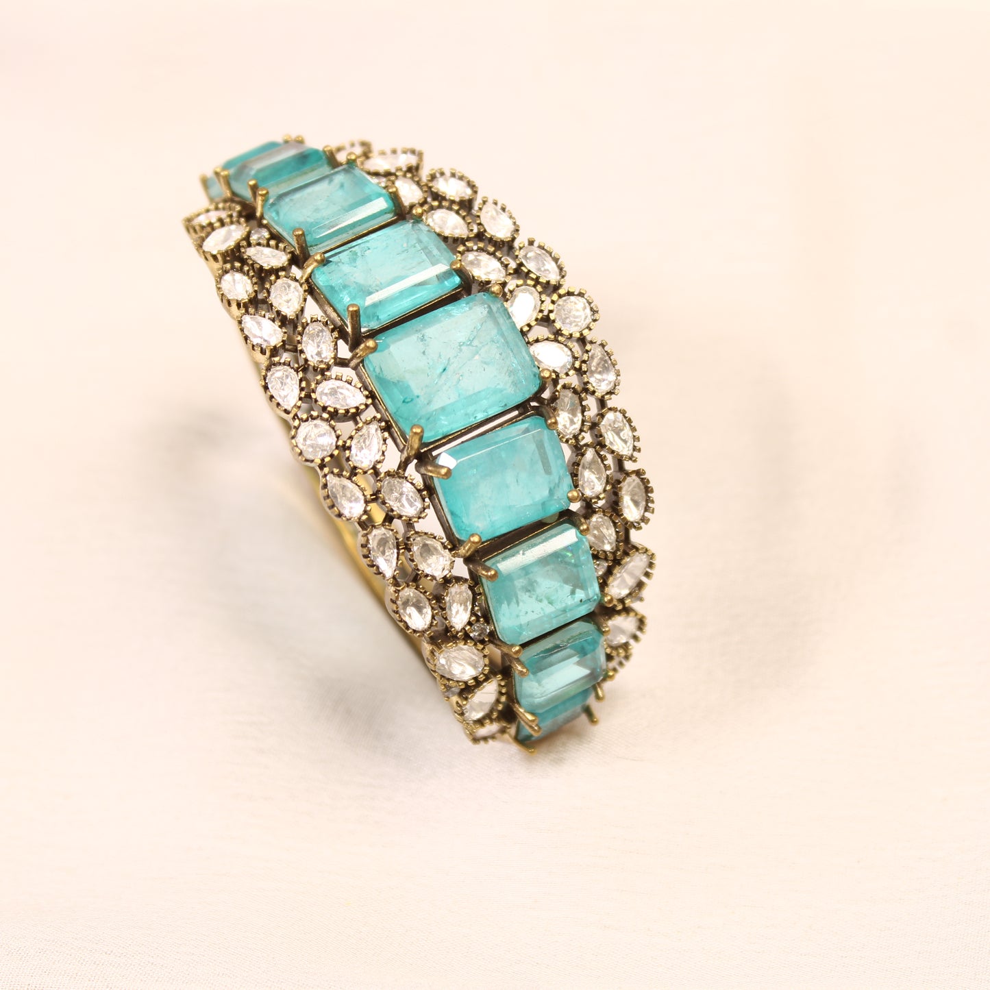 Aqua Blue Crystal Polki Layered Kada – product detail view