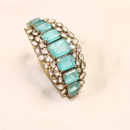 Aqua Blue Crystal Polki Layered Kada – product detail view