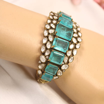 Aqua Blue Crystal Polki Layered Kada – wrist view