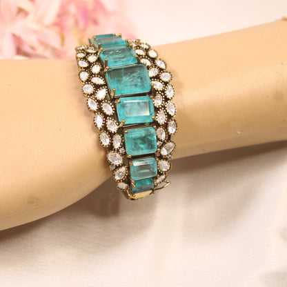 Aqua Blue Crystal Polki Layered Kada – wrist view