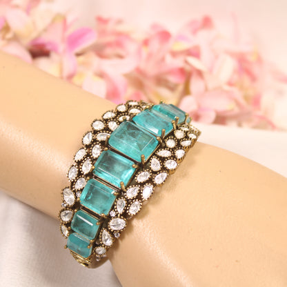 Aqua Blue Crystal Polki Layered Kada – wrist view