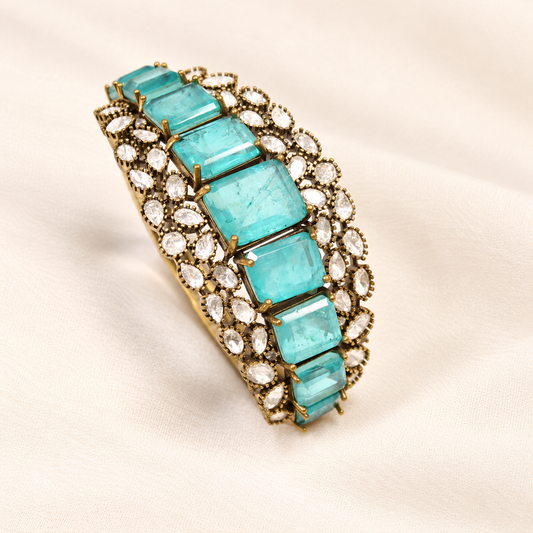 Aqua Blue Crystal Polki Layered Kada — Retouched product hero view from original photographs
