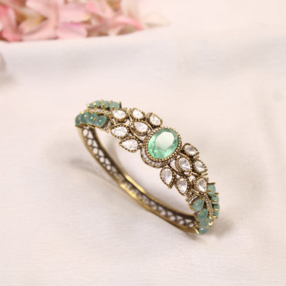 Mint Green Oval Cabochon Polki Leaf Kada – product detail view