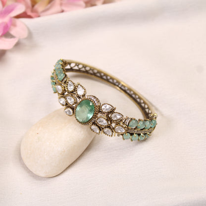 Mint Green Oval Cabochon Polki Leaf Kada – product detail view
