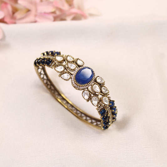 Royal Blue Oval Cabochon Polki Leaf Kada – product detail view