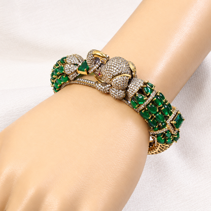 Elephant Motif Stone-Studded Openable Kada - Green — retouched original photograph IMG_7802